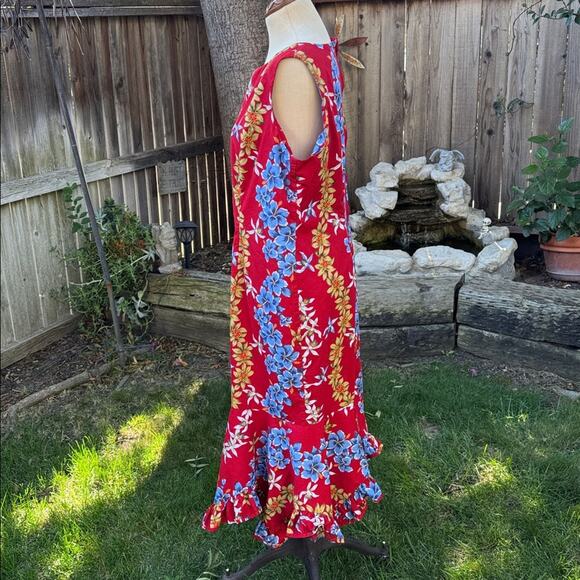 Vintage 80's Hilo Hattie Plus Size Red Floral Hawaiian Maxi Dress Women's 20 - Picture 7 of 10